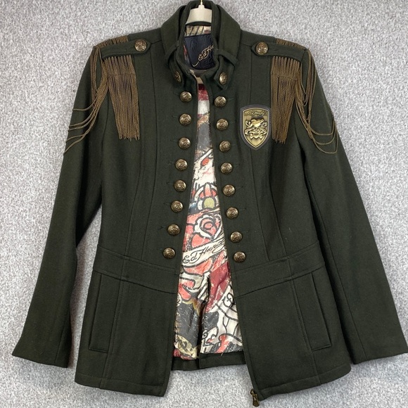 Ed Hardy Jackets & Blazers - Vtg Ed Hardy military style jacket S Christian Audigier wool blend steampunk Y2K